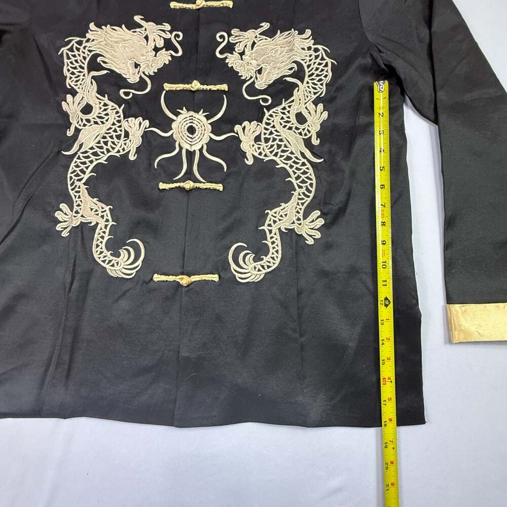 Jin Yue Fu Shi Black Gold Dragon Embroidered Tang Suit Kung Fu Jacket Size XXXL - Picture 4 of 9